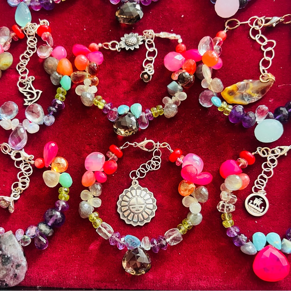 Pink and Purple Beaded Charm Bracelets